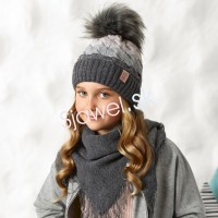 Detské čiapky zimné - dievčenské so šatkou - model - 2/741